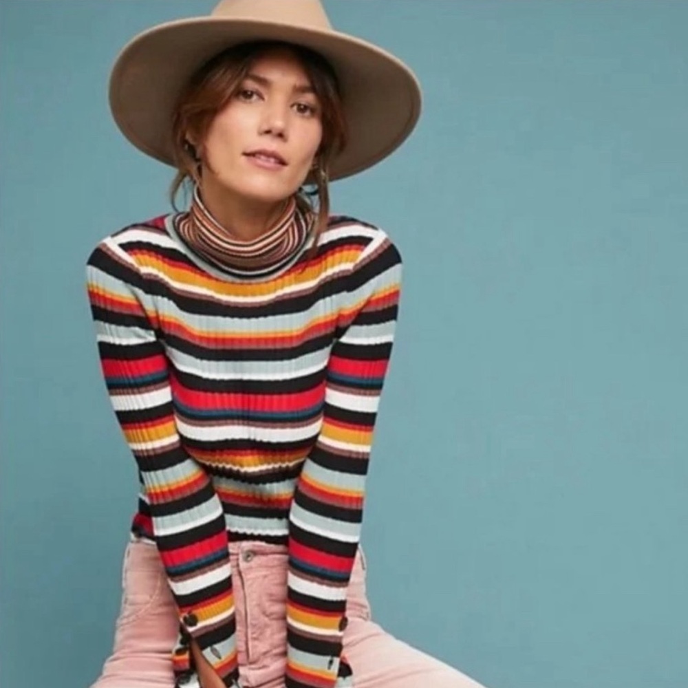 Moth by Anthropologie Fawcett Colorful Ribbed Striped Turtleneck XS